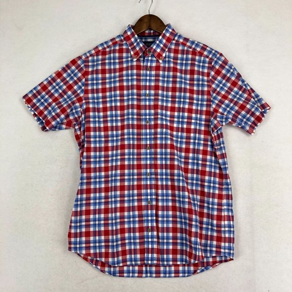 Charles Tyrwhitt Men's Size Medium Blue Red White Plaid Button Down Shirt Cotton - Picture 1 of 10